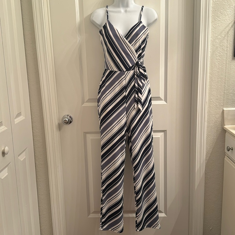 Blue and White Striped Derek Heart Ladies Jumpsuit (S)
